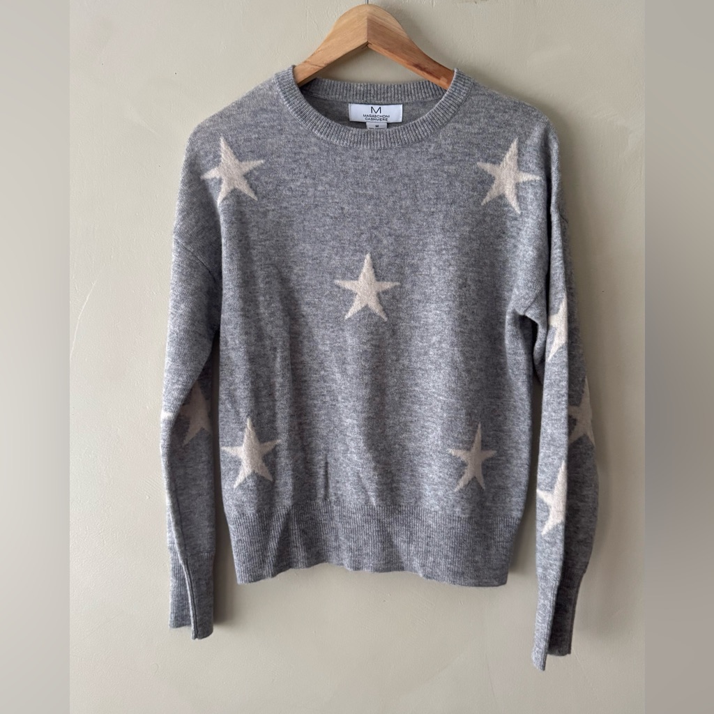 Magaschoni Cashmere Brand New Grey Star Sweater Size M Nwt 248 416